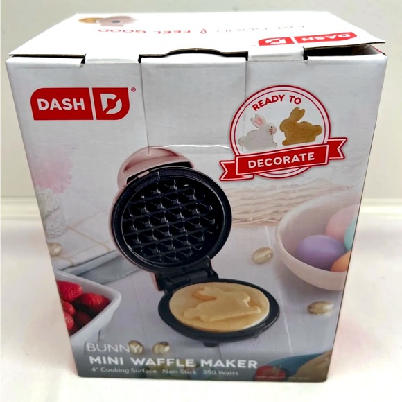 DASH Mini Electric Waffle Maker Bunny Shape Waffles Non-Stick Easter Feast - Picture 2 of 4